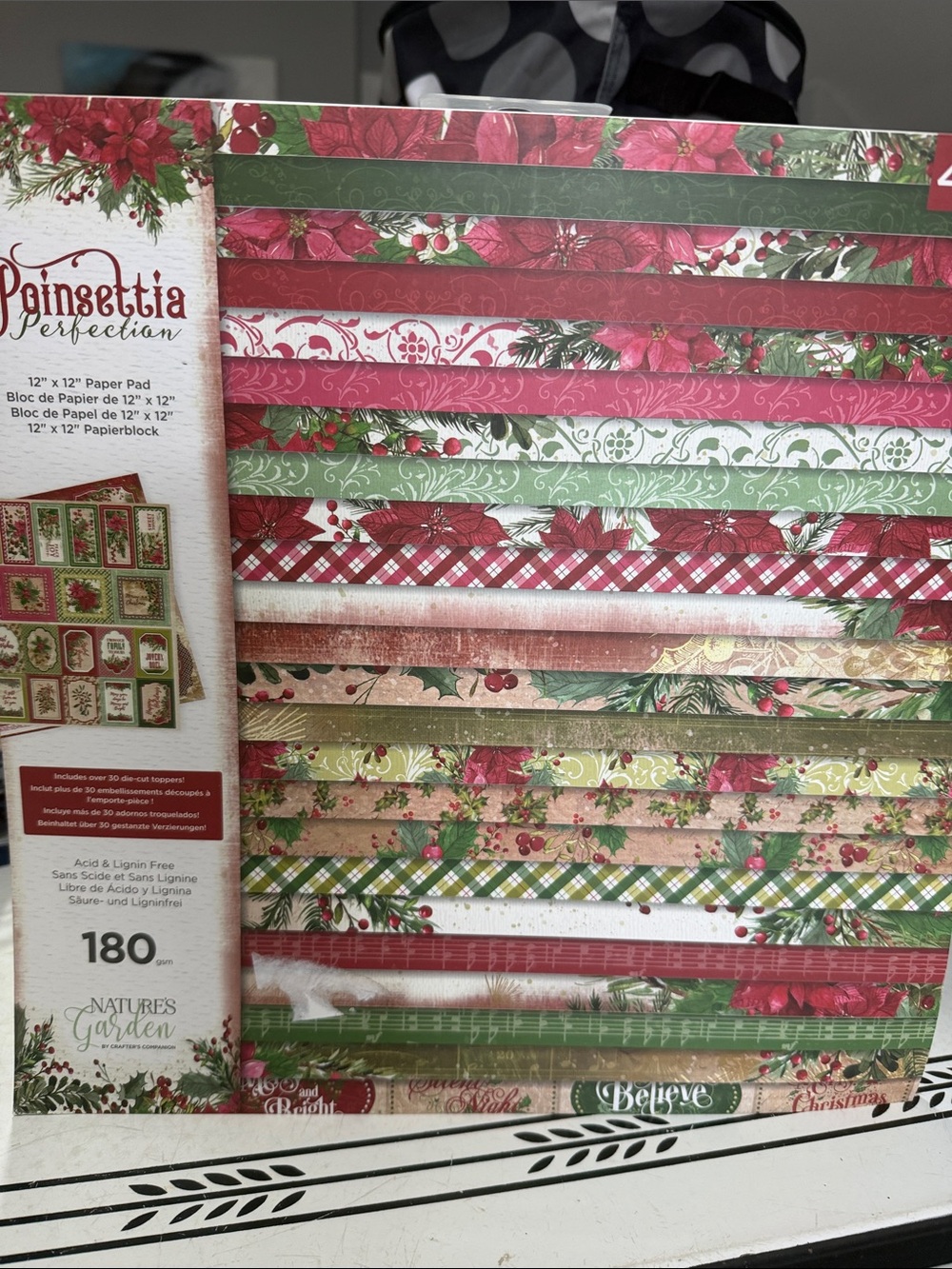 Crafters Companion Poinsettia Perfection Holiday Paper Pad with Die-cut Toppers